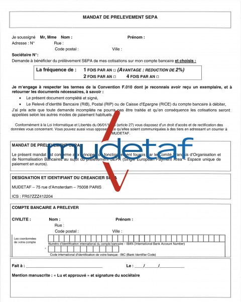 Mandat SEPA : cotisations d'assurance, la Mudetaf